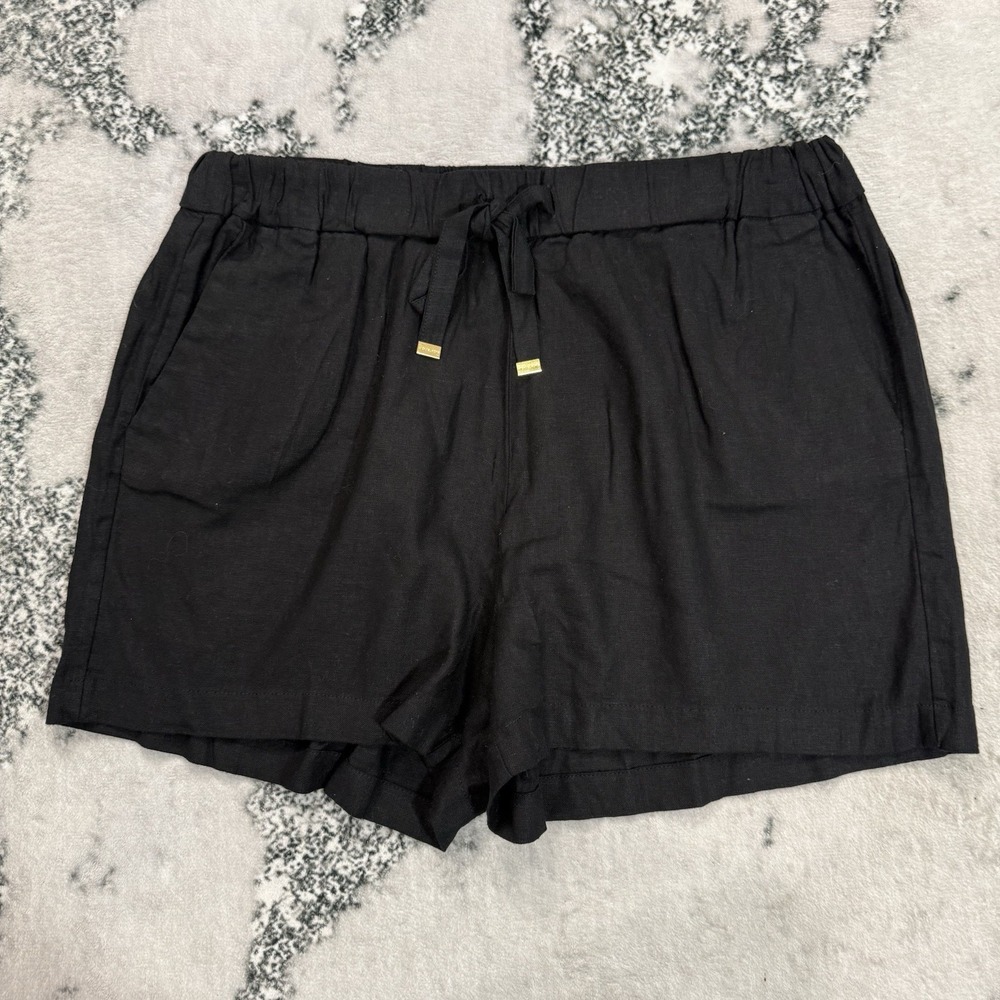 Michael Kors Womens Large Black Linen Blend Pull On Shorts Drawstring Pockets